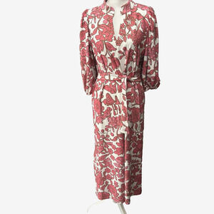 SMITH & QUINN Brooks Dress Womens Sz M Pink Floral Sash Puff Sleeve Stretch